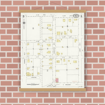 Old map wall art mockup — magnetic wood frame on brick wall — Sanborn Fire Insurance Map from Fort Meade, Polk County, Florida (1924), Sheet #0005