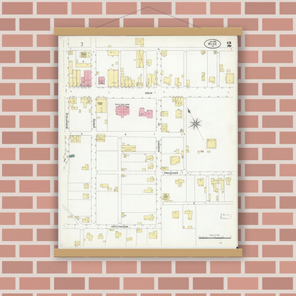 Old map wall art mockup — magnetic wood frame on brick wall — Sanborn Fire Insurance Map from Wise, Wise County, Virginia (1908), Sheet #0002