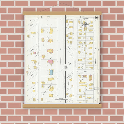 Old map wall art mockup — magnetic wood frame on brick wall — Sanborn Fire Insurance Map from Neenah, Winnebago County, Wisconsin (1900), Sheet #0010