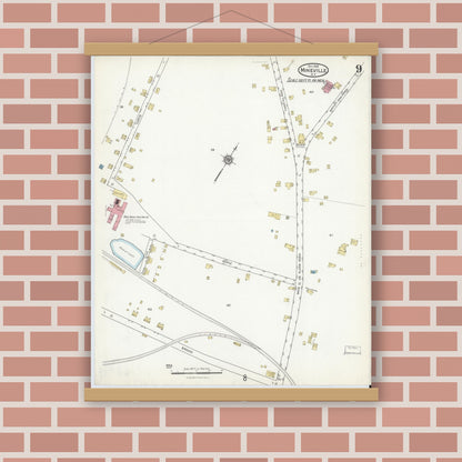 Old map wall art mockup — magnetic wood frame on brick wall — Sanborn Fire Insurance Map from Mineville, Essex County, New York (1916), Sheet #0009