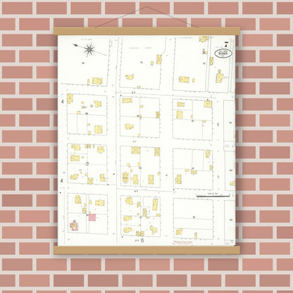 Old map wall art mockup — magnetic wood frame on brick wall — Sanborn Fire Insurance Map from Biggs, Butte County, California (1909), Sheet #0007