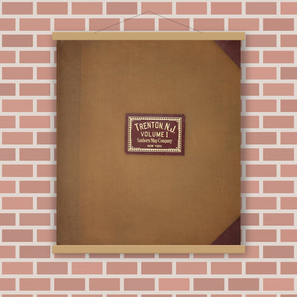 Old map wall art mockup — magnetic wood frame on brick wall — Sanborn Fire Insurance Map from Trenton, Mercer County, New Jersey (1950), Sheet #0001