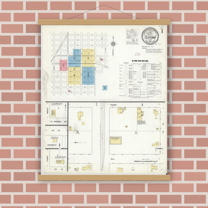 Old map wall art mockup — magnetic wood frame on brick wall — Sanborn Fire Insurance Map from Flatonia, Fayette County, Texas (1912) - Complete Map Set