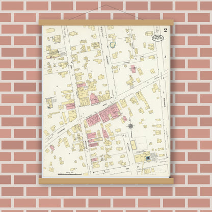 Old map wall art mockup — magnetic wood frame on brick wall — Sanborn Fire Insurance Map from Canton, Bradford County, Pennsylvania (1911), Sheet #0002