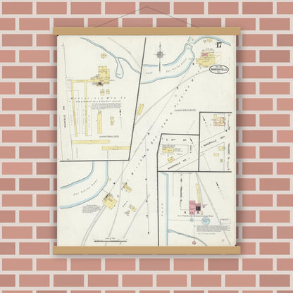 Old map wall art mockup — magnetic wood frame on brick wall — Sanborn Fire Insurance Map from Marshfield, Wood County, Wisconsin (1912), Sheet #0017
