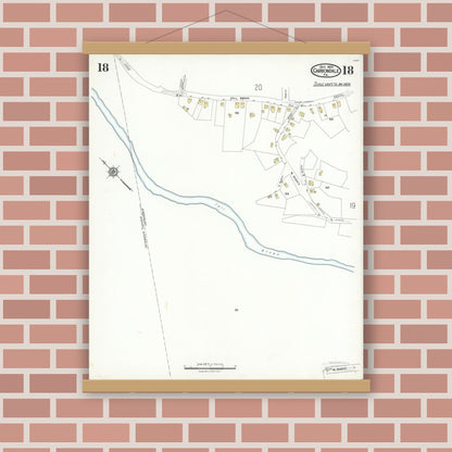 Old map wall art mockup — magnetic wood frame on brick wall — Sanborn Fire Insurance Map from Carbondale, Lackawanna County, Pennsylvania (1923), Sheet #0018