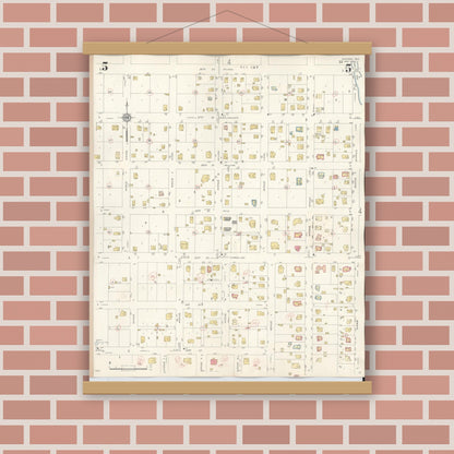 Old map wall art mockup — magnetic wood frame on brick wall — Sanborn Fire Insurance Map from Snyder, Scurry County, Texas (1942), Sheet #0005