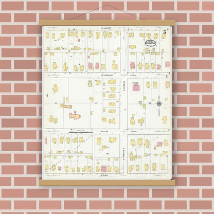 Old map wall art mockup — magnetic wood frame on brick wall — Sanborn Fire Insurance Map from Canton, Fulton County, Illinois (1917), Sheet #0005