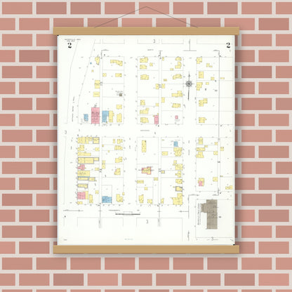 Old map wall art mockup — magnetic wood frame on brick wall — Sanborn Fire Insurance Map from Waterville, Lucas County, Ohio (1944), Sheet #0002