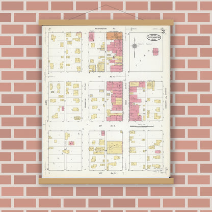 Old map wall art mockup — magnetic wood frame on brick wall — Sanborn Fire Insurance Map from Hutchinson, Mcleod County, Minnesota (1917), Sheet #0003