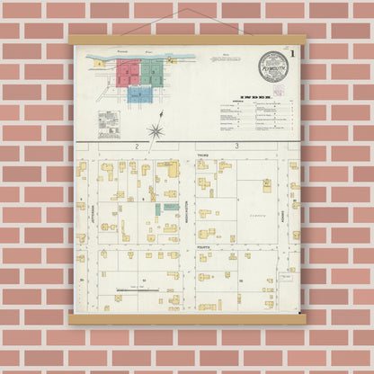 Old map wall art mockup — magnetic wood frame on brick wall — Sanborn Fire Insurance Map from Plymouth, Washington County, North Carolina (1905) - Complete Map Set
