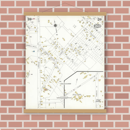 Old map wall art mockup — magnetic wood frame on brick wall — Sanborn Fire Insurance Map from Milton, Norfolk County, Massachusetts (1923), Sheet #0020