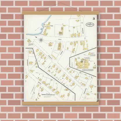 Old map wall art mockup — magnetic wood frame on brick wall — Sanborn Fire Insurance Map from Cedarville, Cumberland County, New Jersey (1905), Sheet #0003