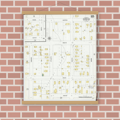 Old map wall art mockup — magnetic wood frame on brick wall — Sanborn Fire Insurance Map from Appleton, Outagamie County, Wisconsin (1901), Sheet #0025