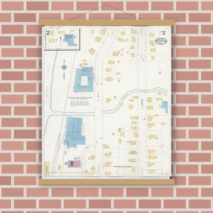 Old map wall art mockup — magnetic wood frame on brick wall — Sanborn Fire Insurance Map from Rockford, Kent County, Michigan (1931), Sheet #0002