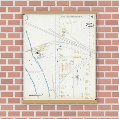 Old map wall art mockup — magnetic wood frame on brick wall — Sanborn Fire Insurance Map from Anoka, Anoka County, Minnesota (1891), Sheet #0006