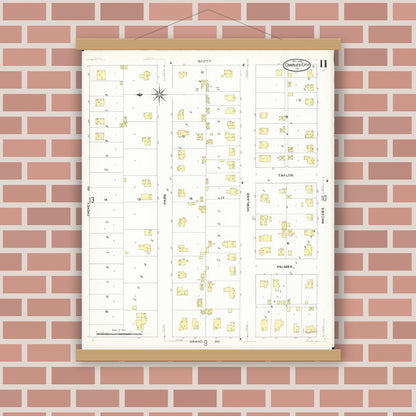 Old map wall art mockup — magnetic wood frame on brick wall — Sanborn Fire Insurance Map from Charles City, Floyd County, Iowa (1909), Sheet #0011