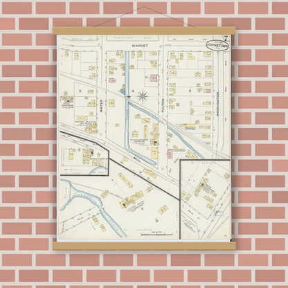 Old map wall art mockup — magnetic wood frame on brick wall — Sanborn Fire Insurance Map from Johnstown, Fulton County, New York (1887), Sheet #0007