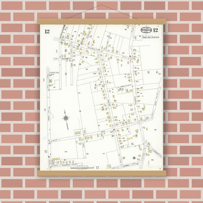Old map wall art mockup — magnetic wood frame on brick wall — Sanborn Fire Insurance Map from Norwood, Norfolk County, Massachusetts (1923), Sheet #0012