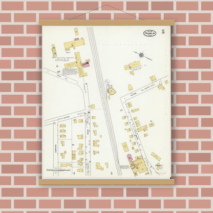 Old map wall art mockup — magnetic wood frame on brick wall — Sanborn Fire Insurance Map from Franklin, Norfolk County, Massachusetts (1919), Sheet #0005