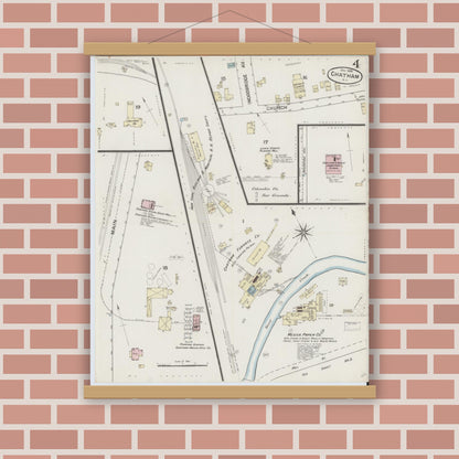 Old map wall art mockup — magnetic wood frame on brick wall — Sanborn Fire Insurance Map from Chatham, Columbia County, New York (1886), Sheet #0004