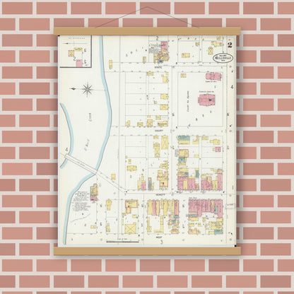 Old map wall art mockup — magnetic wood frame on brick wall — Sanborn Fire Insurance Map from Neillsville, Clark County, Wisconsin (1903), Sheet #0002