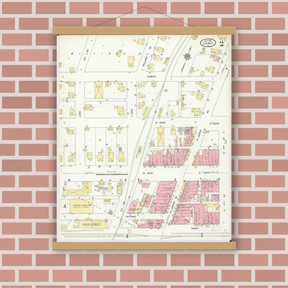 Old map wall art mockup — magnetic wood frame on brick wall — Sanborn Fire Insurance Map from Casey, Clark County, Illinois (1912), Sheet #0002