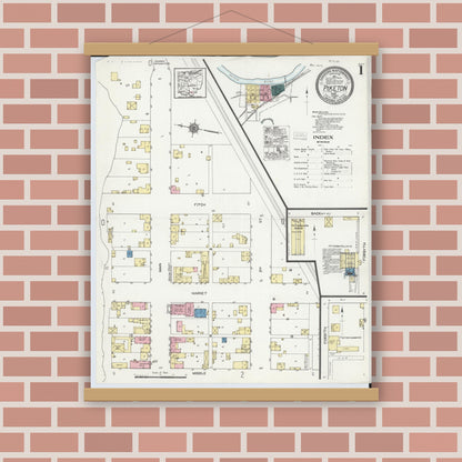 Old map wall art mockup — magnetic wood frame on brick wall — Sanborn Fire Insurance Map from Piketon, Pike County, Ohio (1921), Sheet #0001