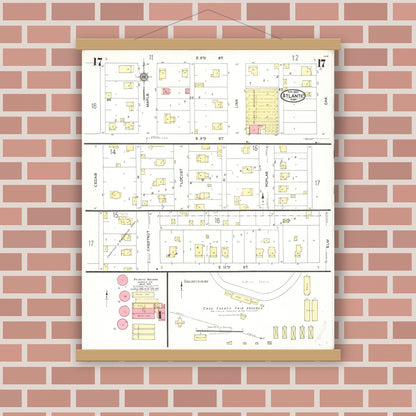Old map wall art mockup — magnetic wood frame on brick wall — Sanborn Fire Insurance Map from Atlantic, Cass County, Iowa (1923), Sheet #0017