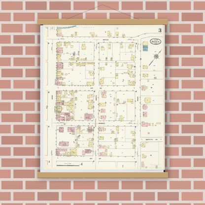 Old map wall art mockup — magnetic wood frame on brick wall — Sanborn Fire Insurance Map from Batavia, Clermont County, Ohio (1911), Sheet #0003