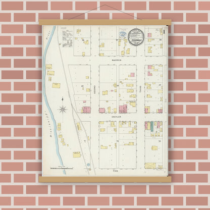 Old map wall art mockup — magnetic wood frame on brick wall — Sanborn Fire Insurance Map from Oquawka, Henderson County, Illinois (1894) - Complete Map Set