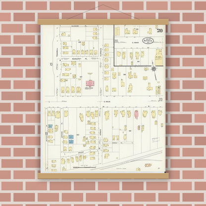 Old map wall art mockup — magnetic wood frame on brick wall — Sanborn Fire Insurance Map from Batavia, Genesee County, New York (1912), Sheet #0020