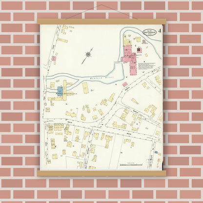 Old map wall art mockup — magnetic wood frame on brick wall — Sanborn Fire Insurance Map from East Douglas, Worcester County, Massachusetts (1911), Sheet #0004