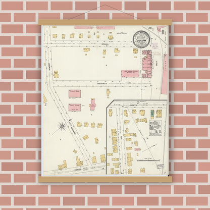 Old map wall art mockup — magnetic wood frame on brick wall — Sanborn Fire Insurance Map from Ludlow, Hampden County, Massachusetts (1906) - Complete Map Set