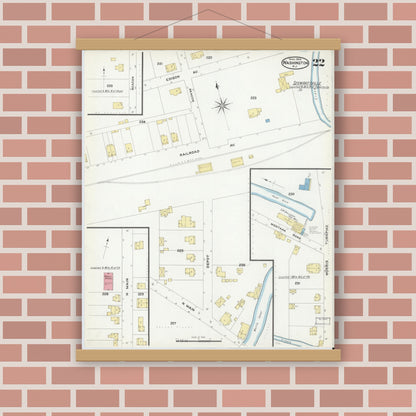 Old map wall art mockup — magnetic wood frame on brick wall — Sanborn Fire Insurance Map from Washington, Warren County, New Jersey (1909), Sheet #0022