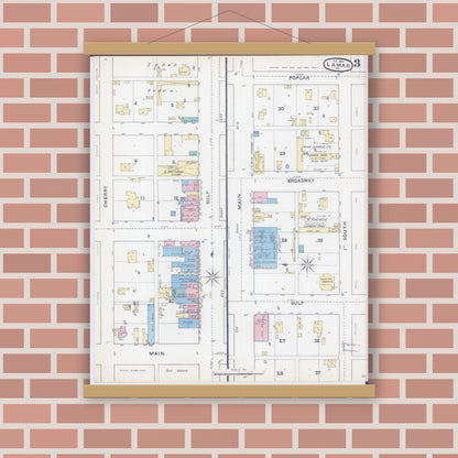 Old map wall art mockup — magnetic wood frame on brick wall — Sanborn Fire Insurance Map from Lamar, Barton County, Missouri (1891), Sheet #0003