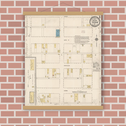 Old map wall art mockup — magnetic wood frame on brick wall — Sanborn Fire Insurance Map from Riverbank, Stanislaus County, California (1914) - Complete Map Set