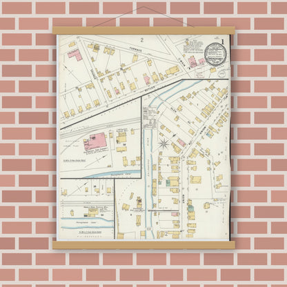 Old map wall art mockup — magnetic wood frame on brick wall — Sanborn Fire Insurance Map from Shickshinny, Luzerne County, Pennsylvania (1896) - Complete Map Set