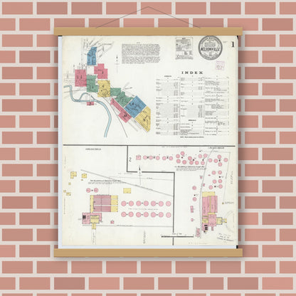 Old map wall art mockup — magnetic wood frame on brick wall — Sanborn Fire Insurance Map from Nelsonville, Athens County, Ohio (1907) - Complete Map Set