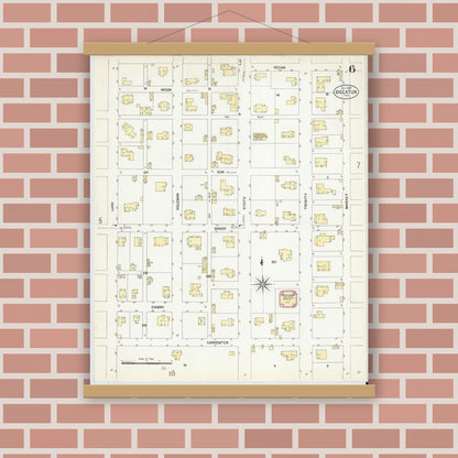 Old map wall art mockup — magnetic wood frame on brick wall — Sanborn Fire Insurance Map from Decatur, Wise County, Texas (1907), Sheet #0006