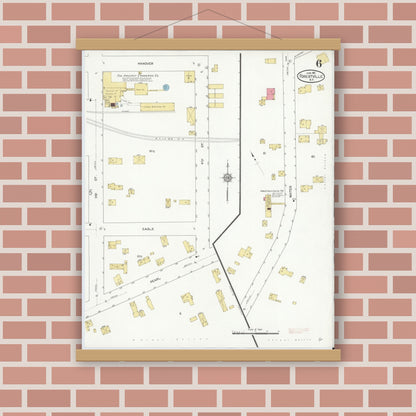 Old map wall art mockup — magnetic wood frame on brick wall — Sanborn Fire Insurance Map from Forestville, Chautauqua County, New York (1912), Sheet #0006