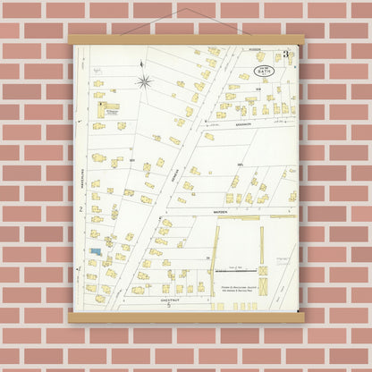 Old map wall art mockup — magnetic wood frame on brick wall — Sanborn Fire Insurance Map from Bath, Steuben County, New York (1909), Sheet #0003