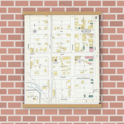 Old map wall art mockup — magnetic wood frame on brick wall — Sanborn Fire Insurance Map from Richland Center, Richland County, Wisconsin (1899), Sheet #0002