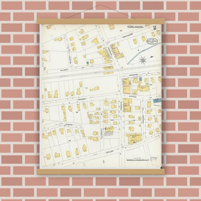 Old map wall art mockup — magnetic wood frame on brick wall — Sanborn Fire Insurance Map from Melrose, Middlesex County, Massachusetts (1903), Sheet #0002