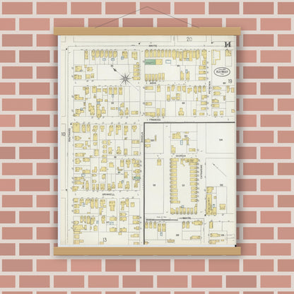 Old map wall art mockup — magnetic wood frame on brick wall — Sanborn Fire Insurance Map from Key West, Monroe County, Florida (1899), Sheet #0014