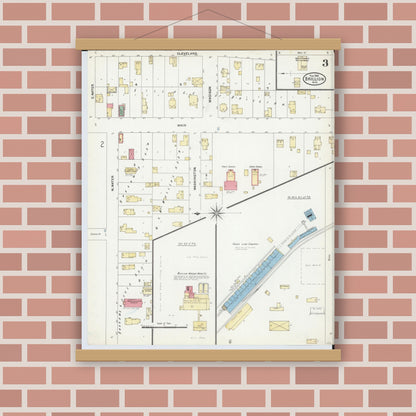 Old map wall art mockup — magnetic wood frame on brick wall — Sanborn Fire Insurance Map from Brillion, Calumet County, Wisconsin (1906), Sheet #0003