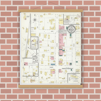 Old map wall art mockup — magnetic wood frame on brick wall — Sanborn Fire Insurance Map from Mayville, Tuscola County, Michigan (1909), Sheet #0001