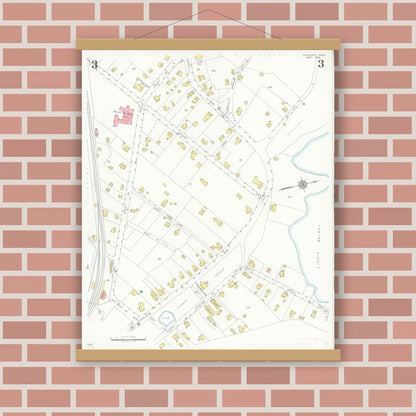 Old map wall art mockup — magnetic wood frame on brick wall — Sanborn Fire Insurance Map from Cohasset, Norfolk County, Massachusetts (1935), Sheet #0003