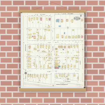 Old map wall art mockup — magnetic wood frame on brick wall — Sanborn Fire Insurance Map from Port Clinton, Ottawa County, Ohio (1916), Sheet #0004