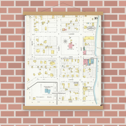 Old map wall art mockup — magnetic wood frame on brick wall — Sanborn Fire Insurance Map from Charles City, Floyd County, Iowa (1902), Sheet #0010